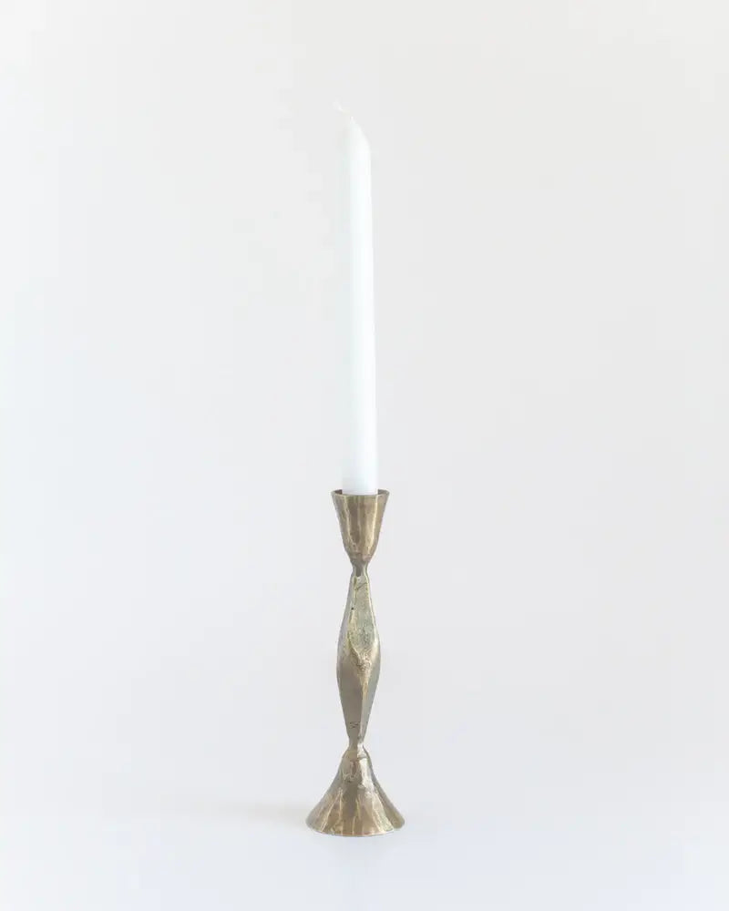 High Diamond Hand-Forged Iron Candle Stand: Brass Finish